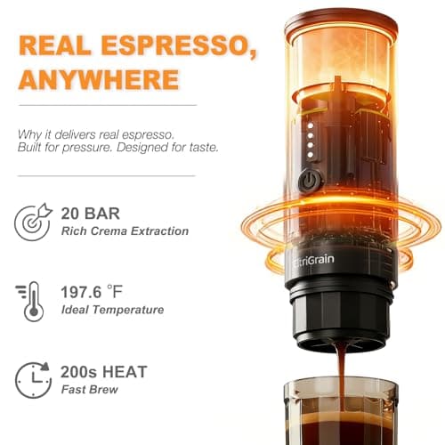 Citrigrain Portable Espresso Machine, Self-Heating Travel Coffee Maker with Fast Charging USB-C & Carrying Bag & Stand, for Ground Coffee & NS Capsules, for Camping, Hiking, RV, Office - Thumbnail 3