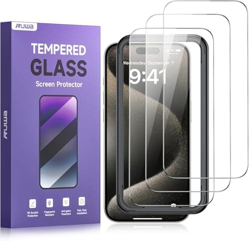 ruwa Screen Protector for iPhone 17 Pro [3-Pack] [6.3 Inch] Display Tempered Glass Film with Easy Installation Frame, Ultra HD, 9H Hardness, Scratch Resistant, Case Friendly, Full Coverage - Image 1
