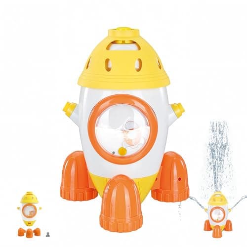 Kids Water Sprinkler Toys, Rocket-Shaped Outdoor Lawn Sprinkler with 360° Rotating Automatic Spray, Garden Hose Toy for Backyard, Pool, Summer Water Play for Ages 4-8 - Image 1