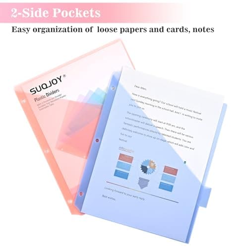 SUQJOY 8-Tab Dividers for 3 Ring Binder, 24 Count Binder Dividers with Pockets, Subject Dividers, 3-Hole Plastics Sheets Protectors for US Letter Size in 0.5", 1",2" Binders, Pastel 8 Color, 3 Packs - Thumbnail 4