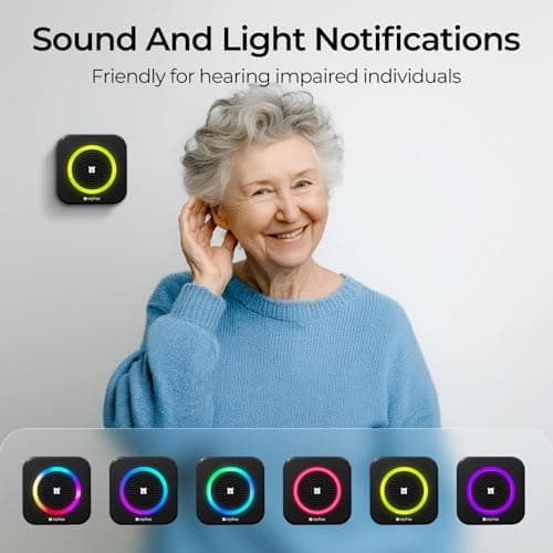 Wireless Doorbell 1000Ft Long Range, Easy installation, Waterproof, 63 Adjustable Chimes, Suitable for Infant Sleep and Elderly Assistance, 6 Lighting Colours Kind for Hearing-Impaired - Thumbnail 3