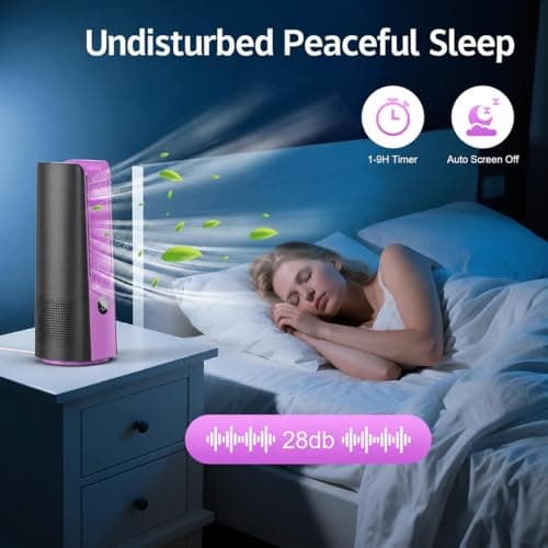 KONSIDEN Bladeless Desk Fan for Office, 13-Inch Small Quiet Desktop Fan with 9 Speeds, 60° Oscillation, 1–9H Timer and LED Display, Plug-In Bedside Fan with Adapter for Bedroom and Nightstand - Thumbnail 5