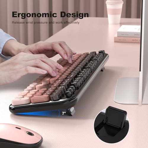 Atelus Wireless Keyboard and Mouse Combo, Typewriter Full Size Retro Keyboard with Number Pad, Ergonomic Design for Windows 7 8 10 11 PC Laptop Desktop, Home and Office Use - Thumbnail 3