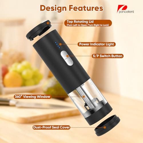 2 in 1 Electric Salt and Pepper Grinder Set (USB Rechargeable), Automatic Salt and Pepper Mill with LED Lighting, One-Handed Operation Adjustable Coarseness - Perfect for Kitchen, BBQ Gifts (Black) - Thumbnail 5