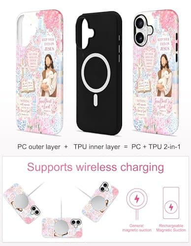 Aitipy Compatible with MagSafe Christian Collage Case for iPhone 17 Pro, Cute Magnetic Aesthetic Blue Pink Jesus Soft TPU and Hard PC Shockproof Protective Phone Cover for Women Girls - Thumbnail 2