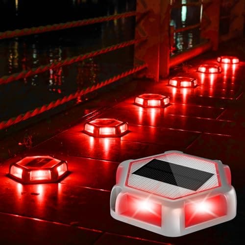 CREPOW Solar Dock Lights Driveway Deck Lights - 12 Packs Waterproof Outdoor LED Aluminum Dock Lighting Warning Step Light for Driveway Sidewalk Garden Pathway Yard (Red) - Image 1