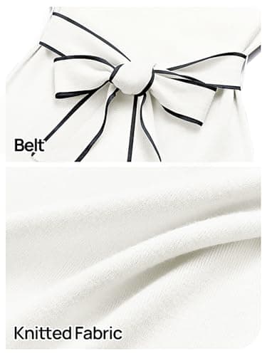 MEROKEETY Women's 2026 Long Sleeve Midi Sweater Dress Fall Winter Spring Mock Neck Contrast Tie Waist Bodycon Knit Dresses, White, XL - Thumbnail 5