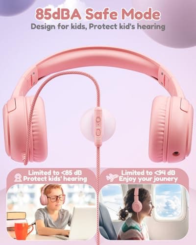 Kids Headphones with Microphone Foldable Stereo Tangle-Free 3.5mm Jack Wired Cord On-Ear Headset for Children/Teens/Boys/Girls/Smartphones/School/Kindle/Airplane Travel/Plane/Tablet (Pink) - Thumbnail 2