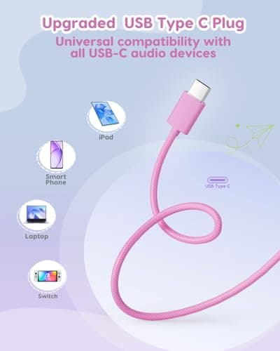 awatrue USB-C Kids Headphones, 74/85/94dB Volume Limiter, Foldable Wired Over Ear Headphones for Travel, Toddler Headphones for School, Travel, iPad, Tablet, Pink Gradient - Thumbnail 3