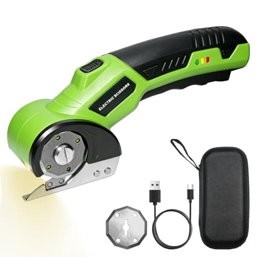 SEYTUFU Cardboard Cutter，4V Rechargeable Cordless Electric Scissors, Motor Electric Box Cutter with 2 Blades, Safety Lock & LED Light, Powerful Cutting for Cardboard Box, Plastic, Leather（Green） - Image 1