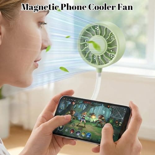 Magnetic Phone Clip Fan, Portable USB Rechargeable Personal Fan with 360° Flexible Gooseneck, 3 Speed Adjustable & Ultra-Wide Airflow, for iPhone, Stroller, Office, Desktop & Outdoor Travel (Green) - Thumbnail 3