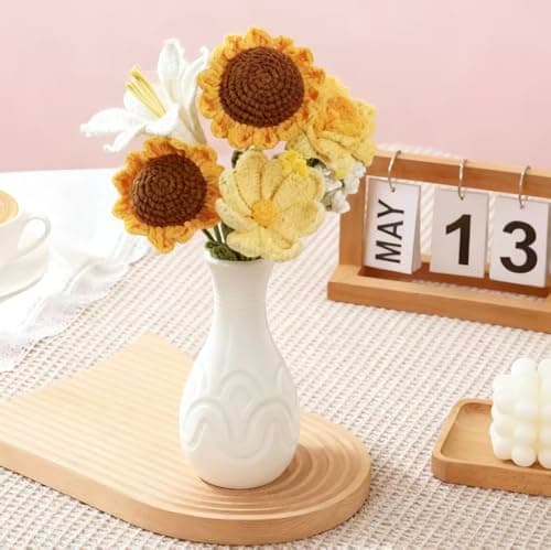 FLOLVISOU Crochet Flower Bouquet Handmade Artificial Flowers with Card - Thumbnail 3
