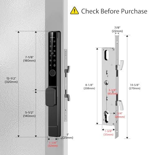 Sliding Glass Door Lock 2085 Ultra-Slim eLinkSmart Waterproof Keyless Mortise Smart Lock with Hook for Door Thickness 22~110mm (0.87"-4.33"), Aluminum Keypad Fingerprint Patio Door Tuya App - Thumbnail 2