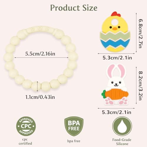 Easter Baby Teething Ring Toys – Bunny & Chick Easter Egg Teethers for Newborns, Infants & Toddlers – Sensory Chew Bracelet for Teething Relief – Perfect Baby’s First Easter Basket Stuffers - Thumbnail 6
