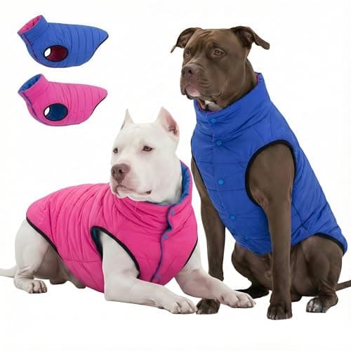 LovinPet Reversible Dog Puffer Coat for Medium & Large Dogs, Down‑Insulated Winter Jacket, Water‑Resistant & Wind‑Resistant, Anti‑Static, Dual-Sided Blue & Red for Cold Weather, XL
