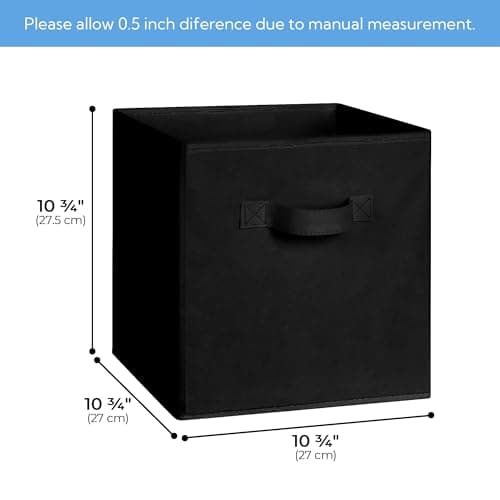 Cupic Cupid 11 Inch Storage Cube, Fabric Cube Storage Bin with Handles, Storage Cube Organizer for Clothes and Toys, Collapsible Cube Bins for Closet, Shelves, Nursery, 6-Pack, Black - Thumbnail 3