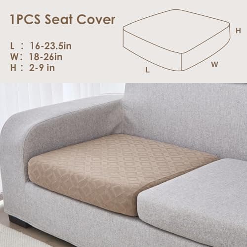 Genina Couch Cushion Covers Waterproof, Stretch Sectional Couch Covers, Sofa Cushion Covers Washable, Non Slip Magic Sofa Covers with Elastic Bottom and 2 Straps, Pet-Friendly (Single Seat Cover) - Thumbnail 6