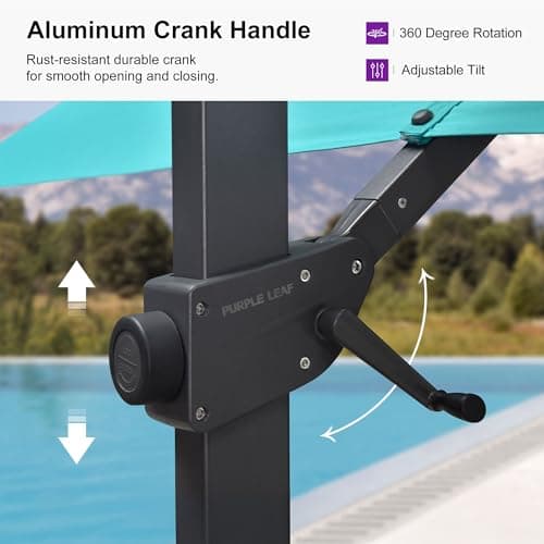 PURPLE LEAF 9' × 11.5' Patio Cantilever Umbrella with Base Outdoor Rectangle Adjustable Offset Umbrellas with 360-degree Rotation and 8 Heavy Duty Metal Ribs for Garden Deck Pool Turquoise Blue - Thumbnail 3