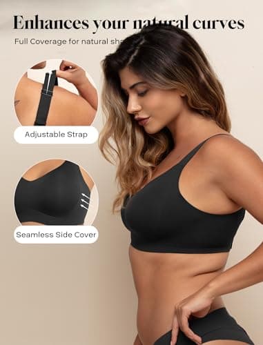 COMFELIE Wire-Free Minimizer Bra with Adjustable Straps Supportive Wireless Bra to Lift and Separate Bust Black 3XL - Thumbnail 2