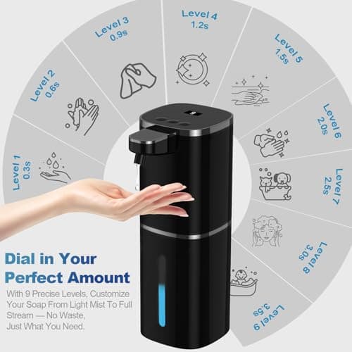 Automatic Liquid Soap Dispenser for Hand Soap & Dish Soap, 9-Level Adjustable Touchless Dispenser with LCD Display, Rechargeable 380mL, Wall Mount or Countertop Use for Kitchen Bathroom - Thumbnail 2