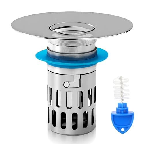 Iopsk Upgraded Bathroom Sink Drain Strainer, Universal Stainless Steel Sink Stopper with Filter Basket Hair Catcher, Sink Plug for 1.05-2.0" Basin, Brass Bullet Core, Chrome - Image 1