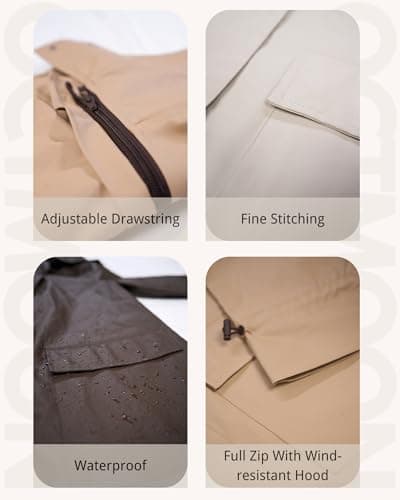 Women’s Lightweight Rain Coat, outdoor coat – Waterproof Raincoat Jacket with Hood, Classic Button-Up Trench Coat for Women, Stylish PU Coated Rain Gear with Detachable Shoulder Decor-（Camel）L - Thumbnail 6