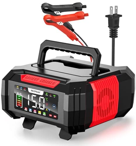NEXPEAK 15A Battery Charger, Trickle Charger 12V/24V Car Battery Charger 9-Stage Smart LiFePO4 Charger Battery Maintainer w/Overcharge Protection Pulse Repair for Car Truck Motorcycle Lawn Mower - Image 1