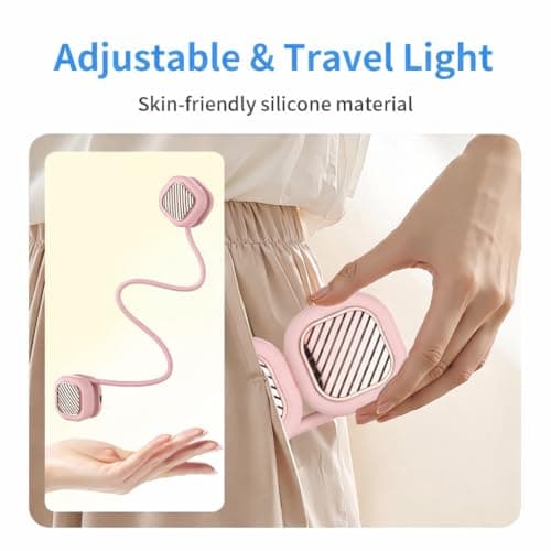 Suzii Portable Neck Fan, Hands Free Wearable Personal Fan with 5 Speeds, Rechargeable Foldable Cooling Fan, 360° Adjustable Lightweight Fan for Travel, Home, Office, Outdoor Pink - Thumbnail 5