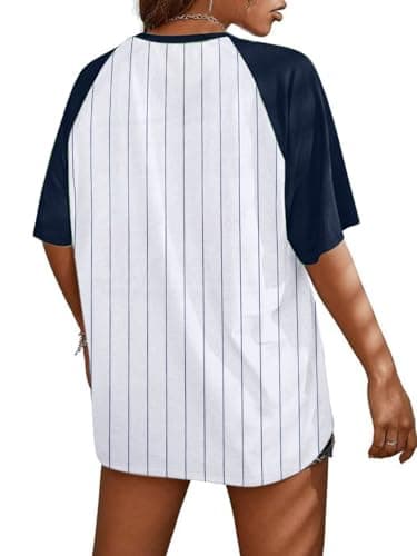 Baseball Graphic Shirts for Women Baseball Fan T-Shirts Baseballs Team Tee Game Day Outfits Casual Tops Dark Blue - Thumbnail 4