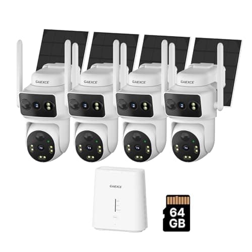 GAIEXCE Solar Dual Lens Security Cameras Wireless Outdoor, Home Dual Lens Security Camera System, No Subscription, 2.4G & 5G WiFi 4MP Night Vision, 64G SD Local Recording Expandable to 10CH