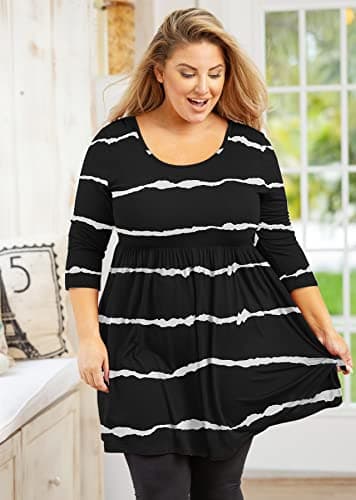 AusLook Plus Size Tunic Tops To 3/4 Sleeve White Stripe 3X Crewneck Clothes Clothing Flowy Blouse Dress Babydoll Summer Fall Winter Maternity Shirts - Thumbnail 2
