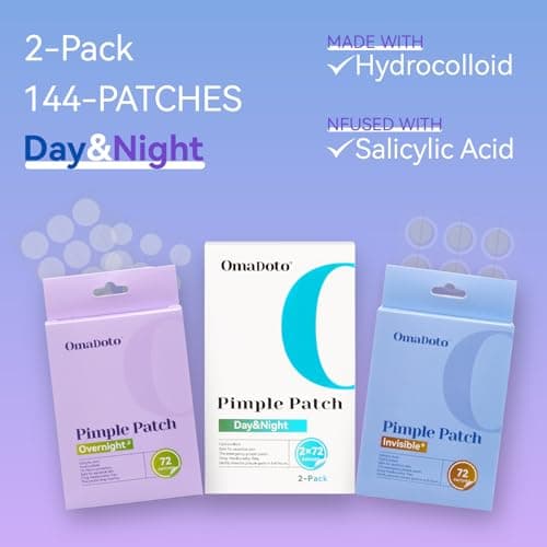 OmaDoto Day & Night Invisible Pimple Patches - (10mm & 12mm | 144 Count | 12 Sheets) - 2-in-1 Hydrocolloid Blemish Cover with Salicylic Acid, Absorbent & Protective Zit Stickers for Face - Thumbnail 3