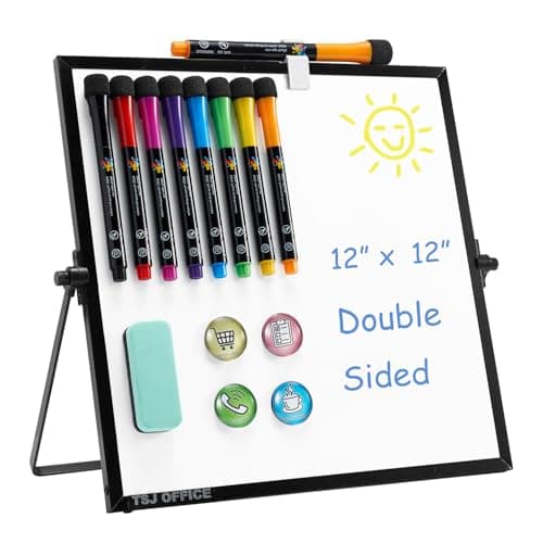 TSJ OFFICE Small White Board - 12 X 12 Inches Small Magnetic Dry Erase Board with Hooks for Wall, Desktop Whiteboard Stand 360 Degrees Revolving Double Sided for Office, Home, School, Black - Image 1