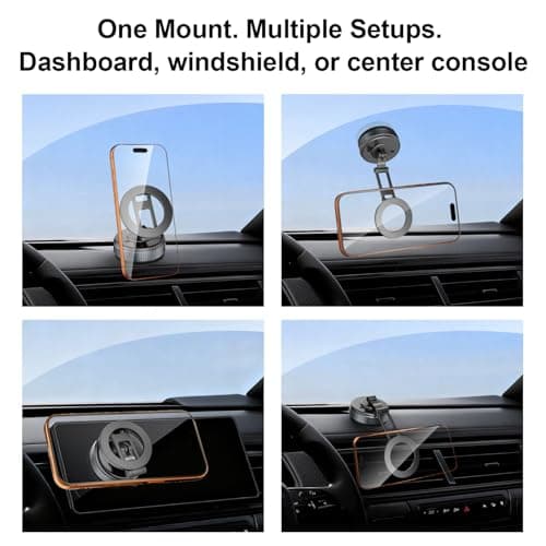 Compatible MagSafe Car Mount - GEATEE Vacuum Magnetic Phone Holder for Car, 360° Adjustable Foldable Car Dash Mount, Reinforced 110+LBS Suction Phone Mount for iPhone 17/16/15/14/13/12&Android, Carbon - Thumbnail 3
