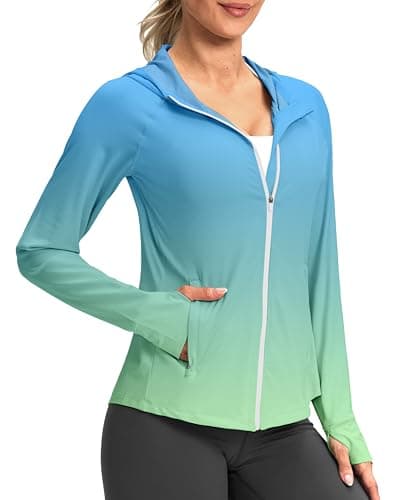 G Gradual Women's UPF 50+ Sun Protection Hoodie Jacket Lightweight Zip Up Jackets Long Sleeve Shirts for Women Hiking Outdoor(Green/Yellow Gradient,XL) - Image 1