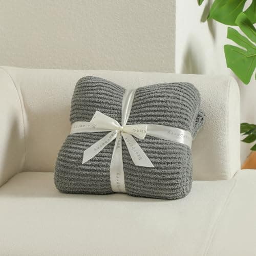 bearberry Soft Rib Knit Blanket Thin Warm & Breathable - Snuggly Minky Throw for Everyday Use, Travel, Chair | All-Season Machine Washable for Couches, Gifts, Family (Grey, 50”x60”) - Thumbnail 5