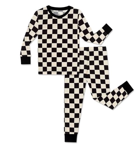 NewSeed So Soft Kids 2-Piece Viscose from Bamboo Outfit Set, Long Sleeve Top & Leggings, Cozy Base Layer for Boys & Girls (Chess Squares, 11-12Y) - Image 1