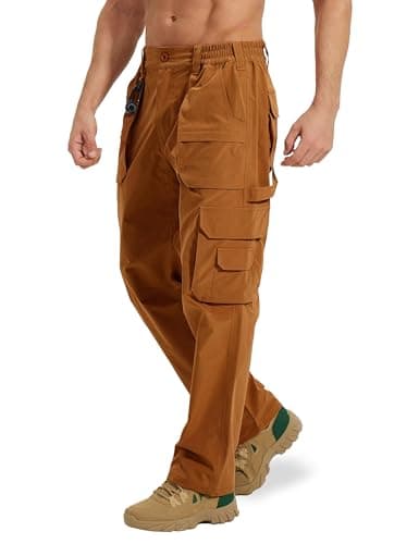 MOURCE Hiking Pants Men Lightweight Quick Dry - Water Resistant Mens Cargo Work Pants with 9 Pockets Ripstop Tactical Brown L - Image 1