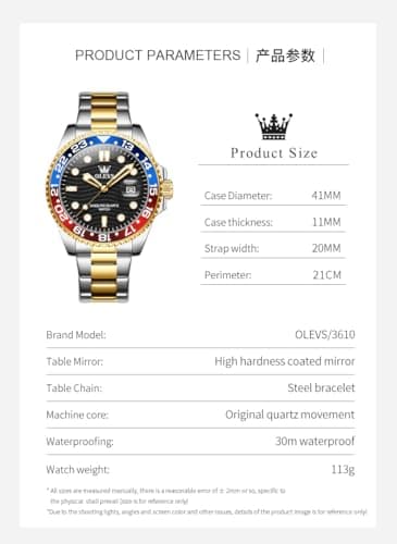 OLEVS Luxury Watches for Men Black Face Two Tone Mens Watch Casual Stainless Steel Waterproof Watch for Men Analog Quartz Day Date Fashion Men's Wrist Watches Relojes para Hombres - Thumbnail 6