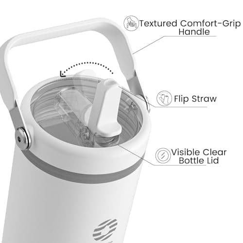 Fjbottle Insulated Stainless Steel Coffee Tumbler with Flip Straw, 40 Oz Hot Coffee Cup Travel Mug, Ice Cube Water Flask Leak Resistant Lightweight for Traveling & Home, Casual, White - Thumbnail 3