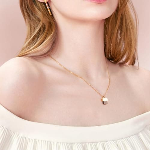 Milan Chiva 14K Gold Plated Brown Tigers Eye Stacked Necklace for Women, Dainty Trendy Non Tarnish Pendant Charm Necklaces Fashion Jewelry for Women Waterproof MNS-1005BR - Thumbnail 5