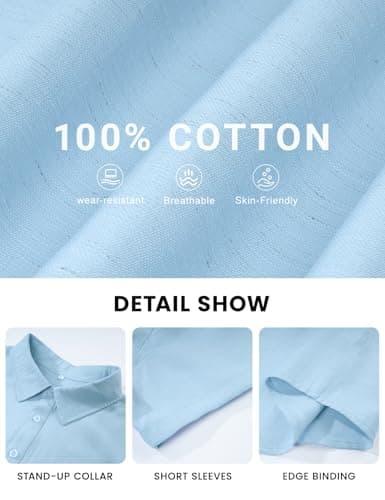 Eisctnd Men's Polo Shirts Short Sleeve Linen Blend Golf Collared T-Shirt for Summer Wedding Beach Vacation Business Casual(SkyBlue-XXL) - Thumbnail 6