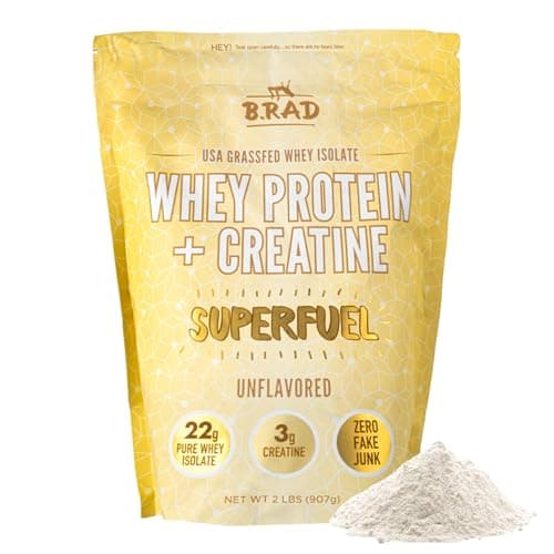 B.rad Superfuel - Grass Fed Whey Protein Isolate Boosted with Creatine | Farm-Fresh, Easy-to-Digest, Clean Ingredients | 2 Pounds | 100% USA Sourced | Unflavored