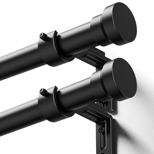 YaFex Curtain Rods 2 Pack 32-118 Inch, Heavy Duty 1 Inch Curtain Rod, Black Long Adjustable Window Treatment Rods,Modern Design, Easy Installation - Image 1