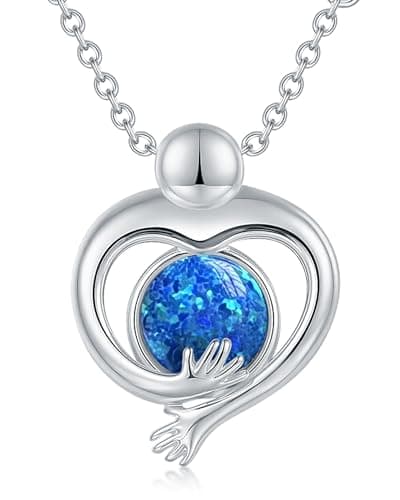 You Matter Hug Heart Opal Pendant Necklace for Women, Silver Plated Copper Alloy Embrace Necklace, Reversible Dainty Blue Opal Jewelry, Inspirational Daily Wear Piece for Birthday, Anniversary, Christmas Gifting Occasions - Image 1