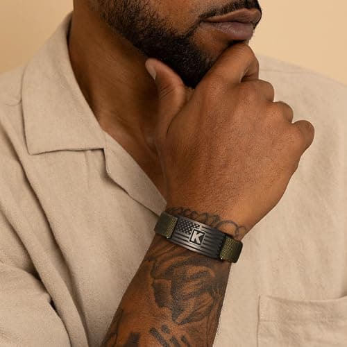 C-leen Easter Gifts for Boys Men - Flag Letter A Initial Bracelets for Men Teen Boy Gift, Dainty Initial Bracelet for 5 6 7 8 9 10 Year Old Boy Gifts Easter Basket Stuffers for Boys - Thumbnail 2