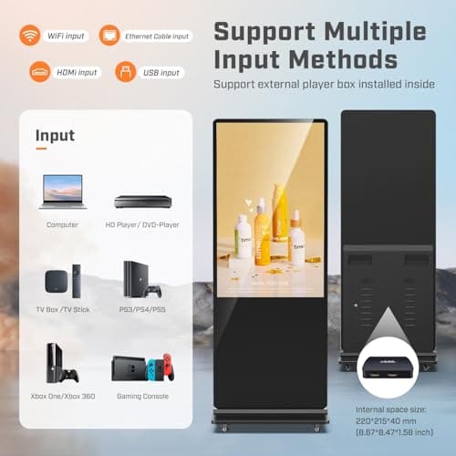 QIXZOCV MWE 49 Inch 4K Digital Signage Displays, Indoor Floor Standing LCD Screen Advertising Kiosk, Android System Commercial Totem with Custom Service, Vertical Monitor with Auto Media Player-Black - Thumbnail 5