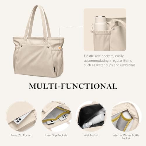 GOLF QUALITY Tote Bag for Women, Work Bags with Zipper Computer Laptop Handbag with Compartments for Travel, Daily,Fit 14Inch,Apricot - Thumbnail 6