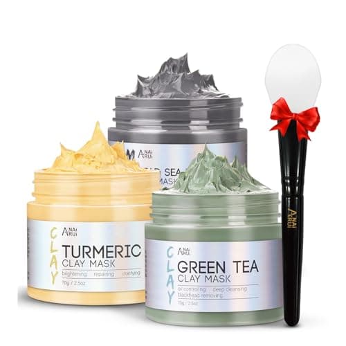 ANAI RUI 3 Pcs Face Mask Set - Turmeric Clay Mask - Green Tea Face Mask - Dead Sea Mud Mask for Oily Skin, Blackheads & Pores -Spa Gift Set Self Care for Women Teens 2.5 oz Each - Image 1
