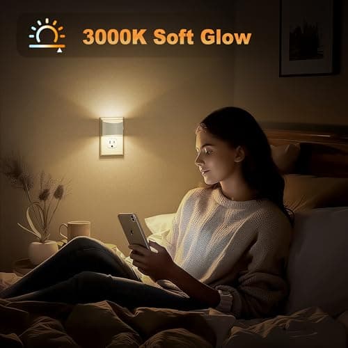 JandCase LED Night Lights Plug into Wall 2 Pack, Automatic Night Light, Dusk to Dawn Sensor Nightlight, 0-100LM Brightness Adjustable Nightlight for Kids Bedroom Hallway Kitchen - Thumbnail 5